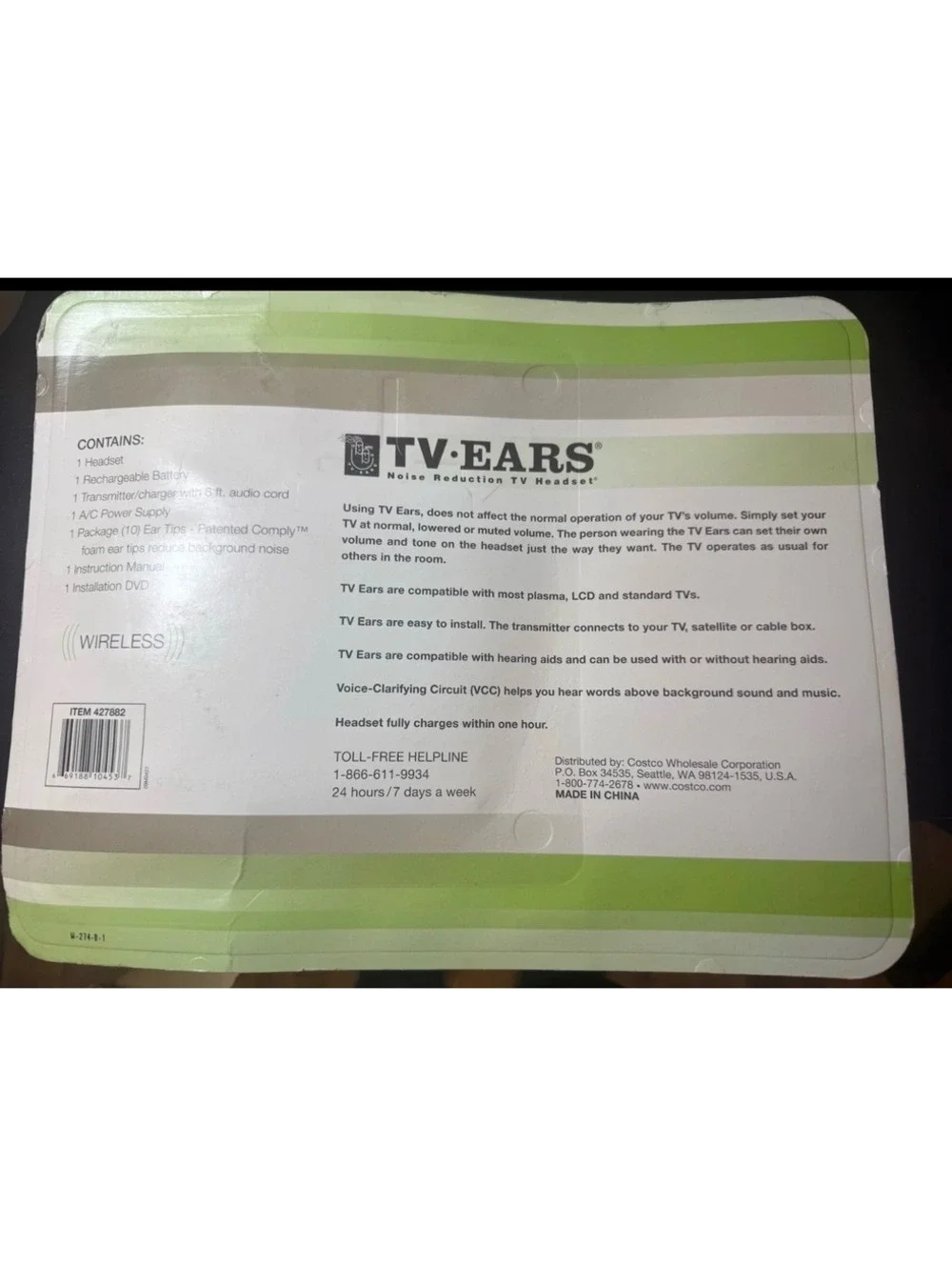 TV Ears Wireless Noise Reduction TV Headset with Replacement Ear Tips